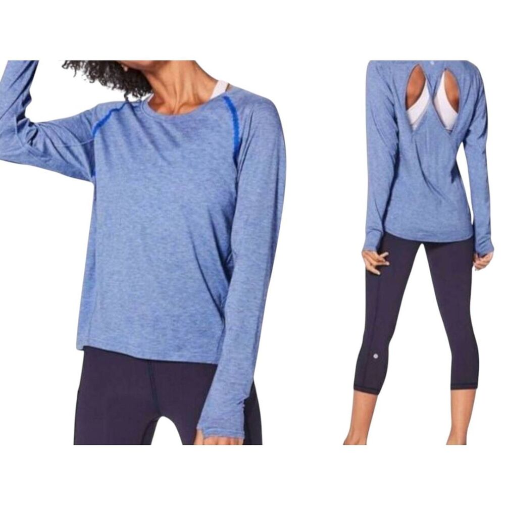 LULULEMON ATHLETICA Stop Drop & Squat Long Sleeve In Blue Heathered Blazer Blue